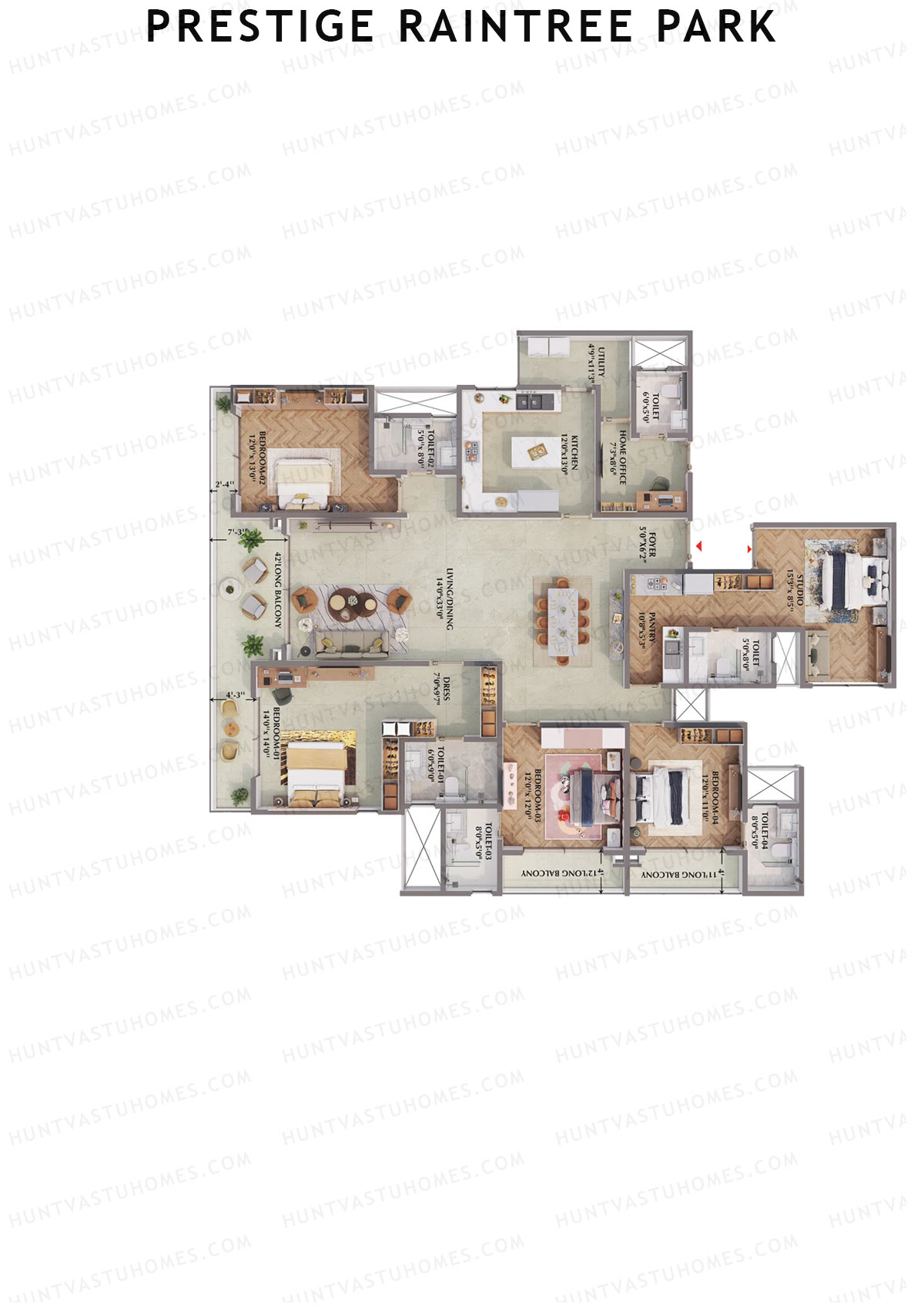 Prestige Raintree Park Tower 14 Unit 1 (Type S&SA) Floor Plan