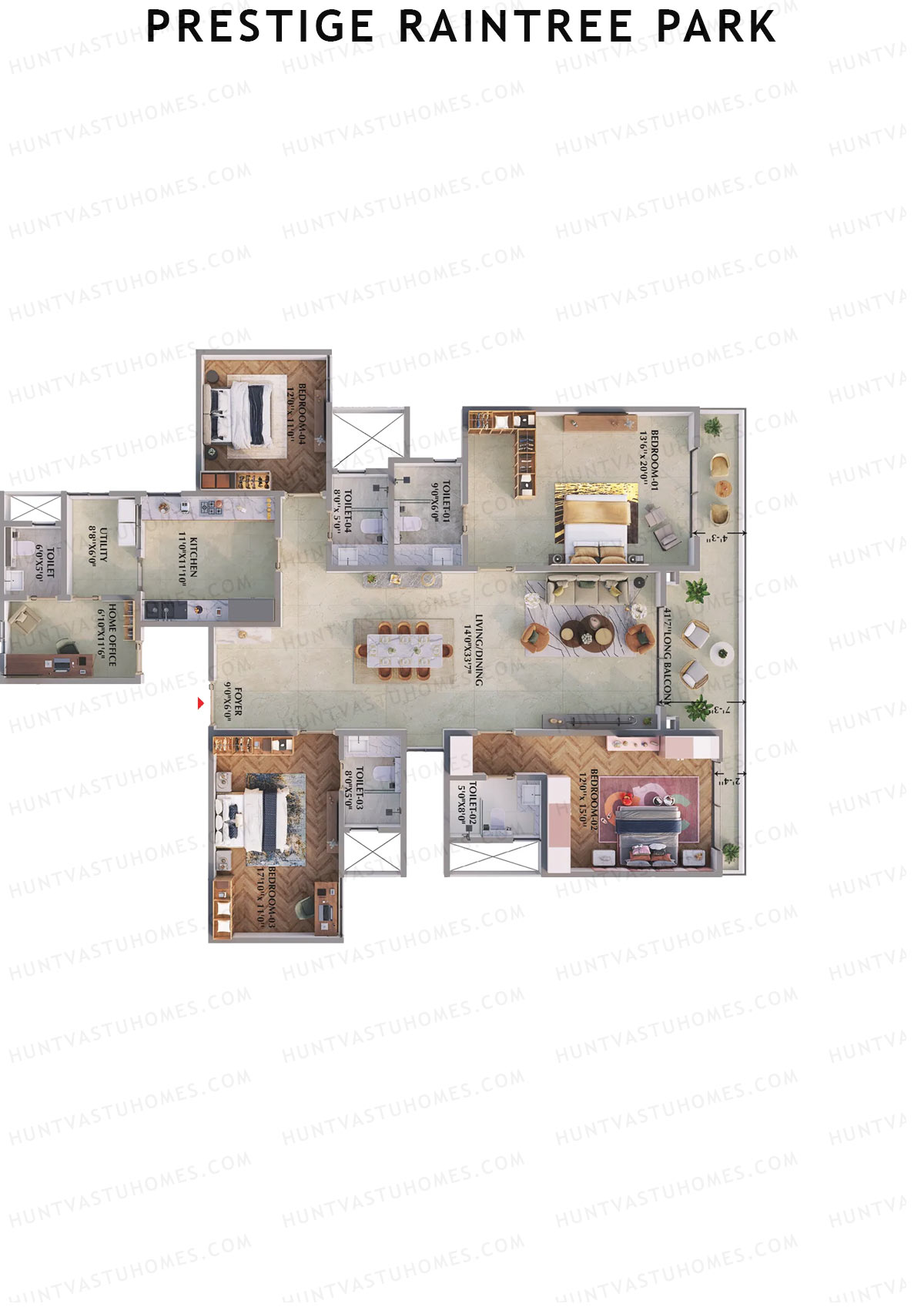 Prestige Raintree Park Tower 14 Unit 3 (Type R) Floor Plan