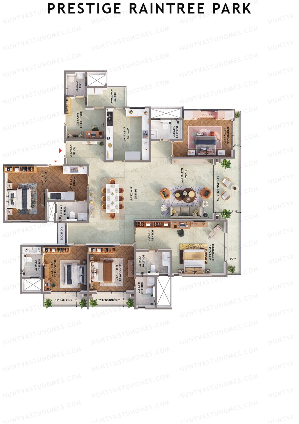 Prestige Raintree Park Tower 14 Unit 4(Type U&UA) Floor Plan