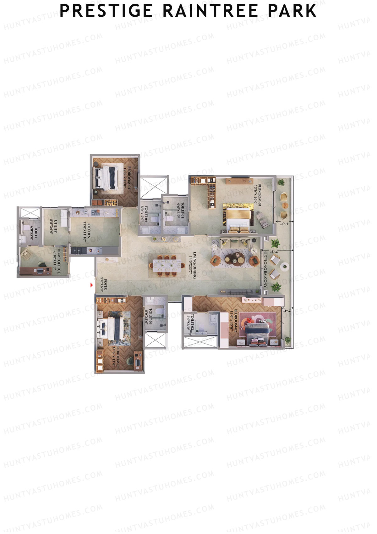 Prestige Raintree Park Tower 16 Unit 3 (Type R1) Floor Plan
