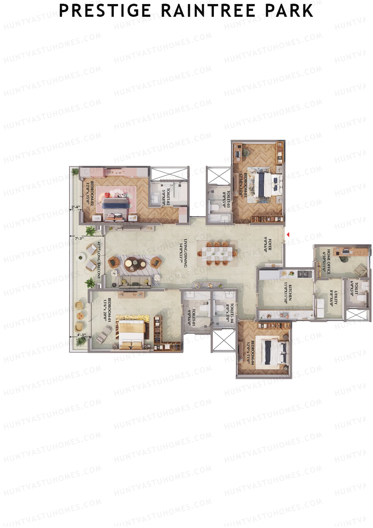 Prestige Raintree Park Tower 17 Unit 1 (Type RA) Floor Plan