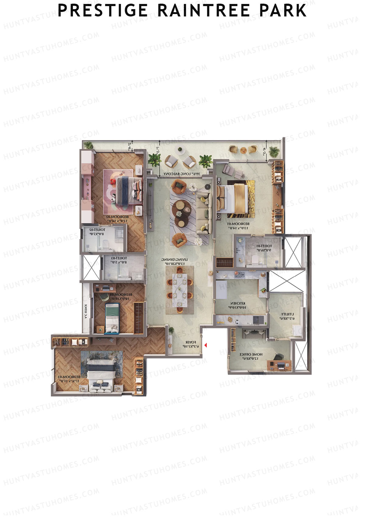 Prestige Raintree Park Tower 1 Unit 3 (Type N1R) Floor Plan