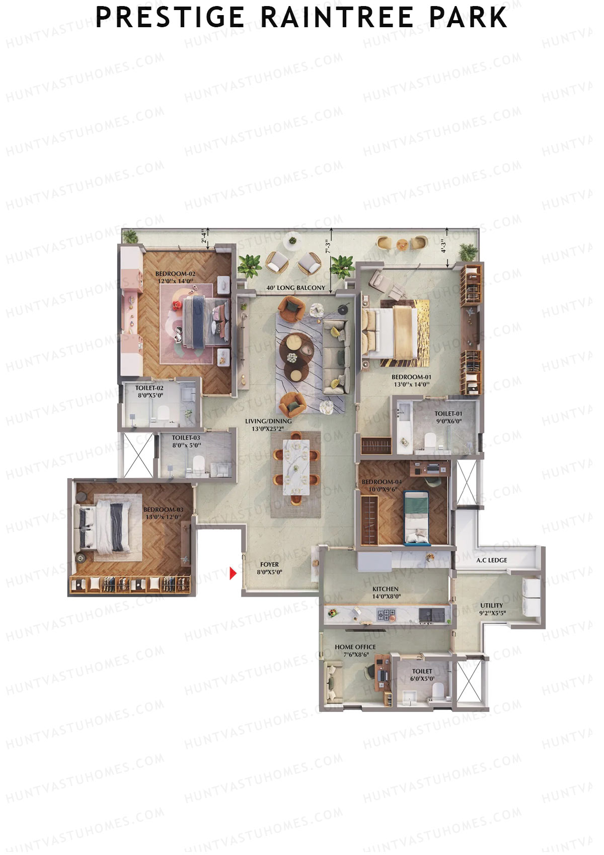 Prestige Raintree Park Tower 1 Unit 4 (Type L) Floor Plan
