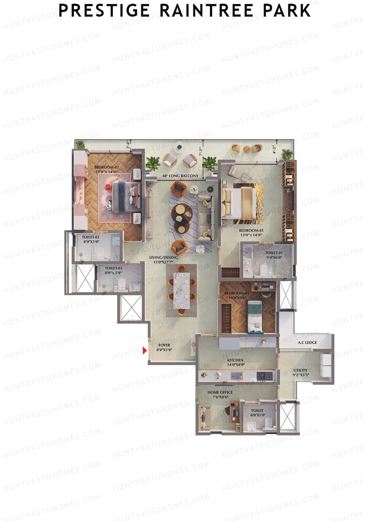 Prestige Raintree Park Tower 1 Unit 4 (Type LR) Floor Plan