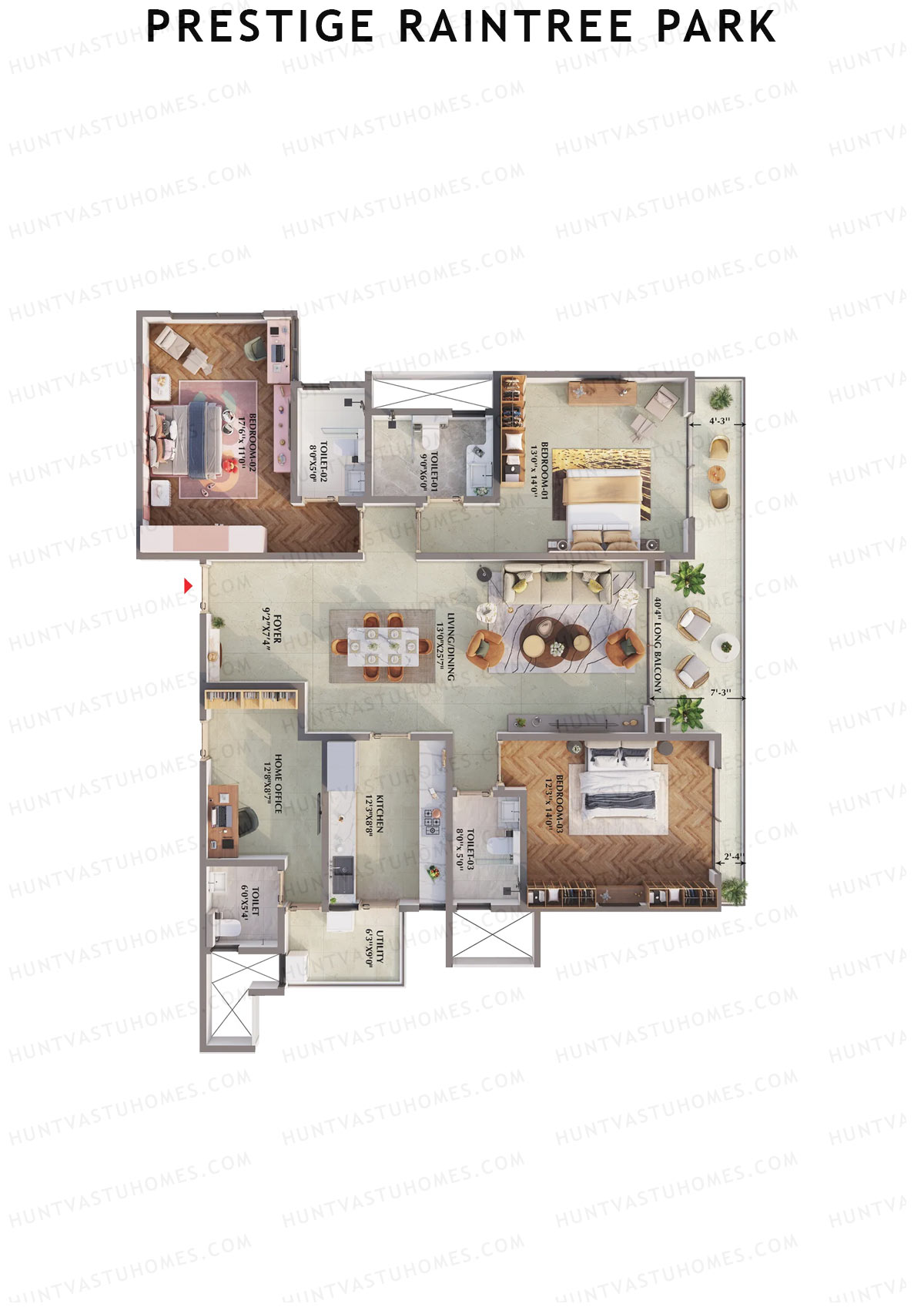 Prestige Raintree Park Tower 2 Unit 4 (Type K) Floor Plan