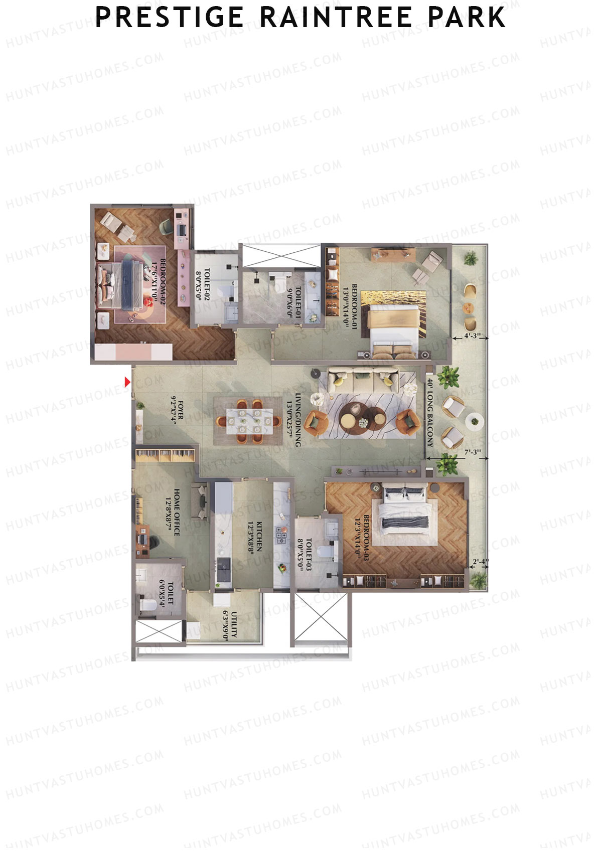 Prestige Raintree Park Tower 2 Unit 4 (Type KR) Floor Plan