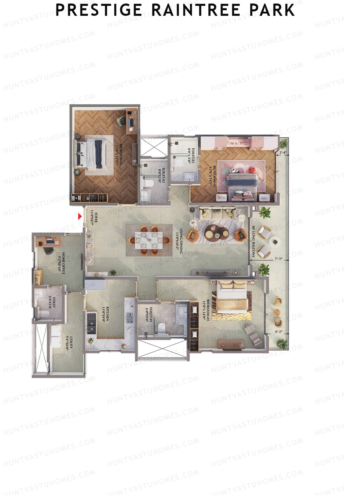 Prestige Raintree Park Tower 2 Unit 6 (Type J) Floor Plan
