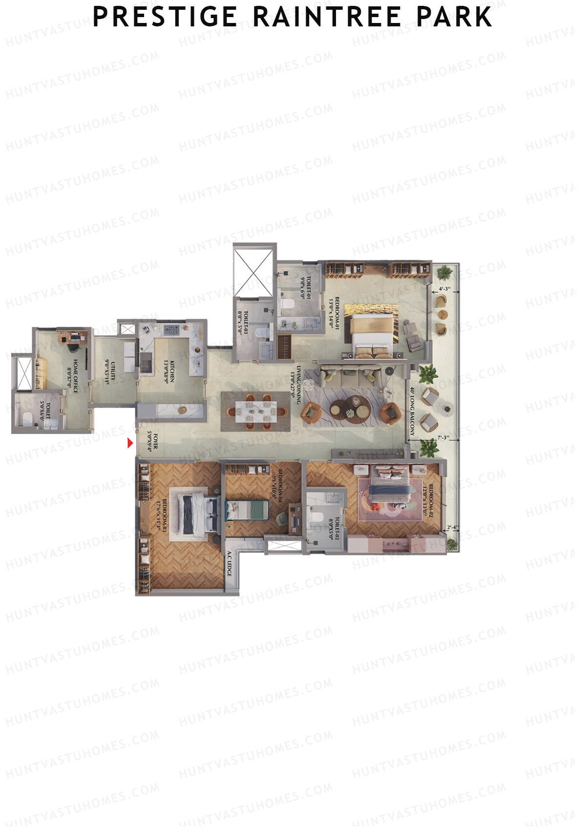 Prestige Raintree Park Tower 3 Unit 1 (Type M1) Floor Plan