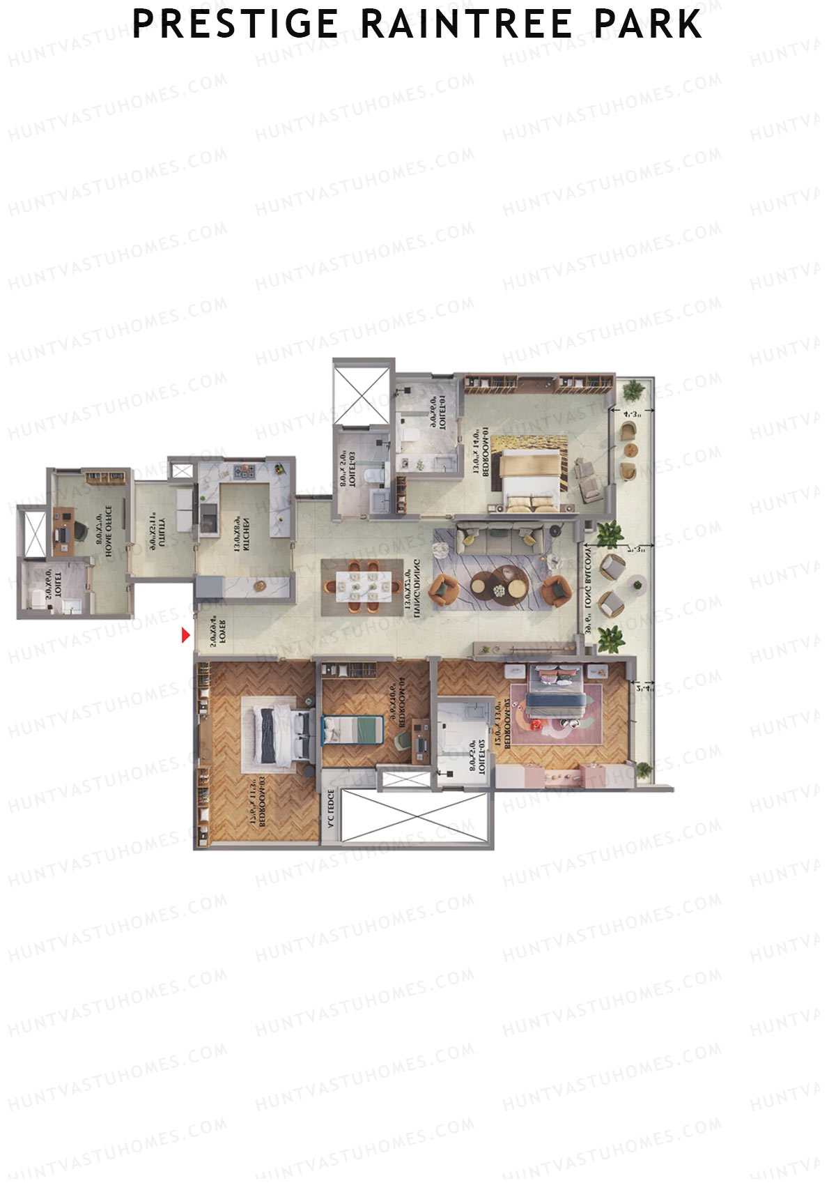 Prestige Raintree Park Tower 3 Unit 1 (Type M1R) Floor Plan