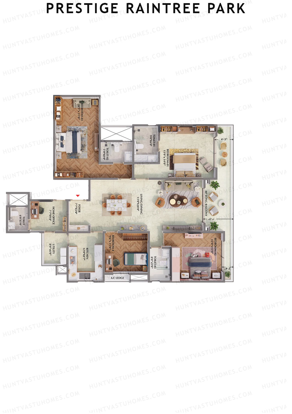 Prestige Raintree Park Tower 3 Unit 2 (Type V) Floor Plan