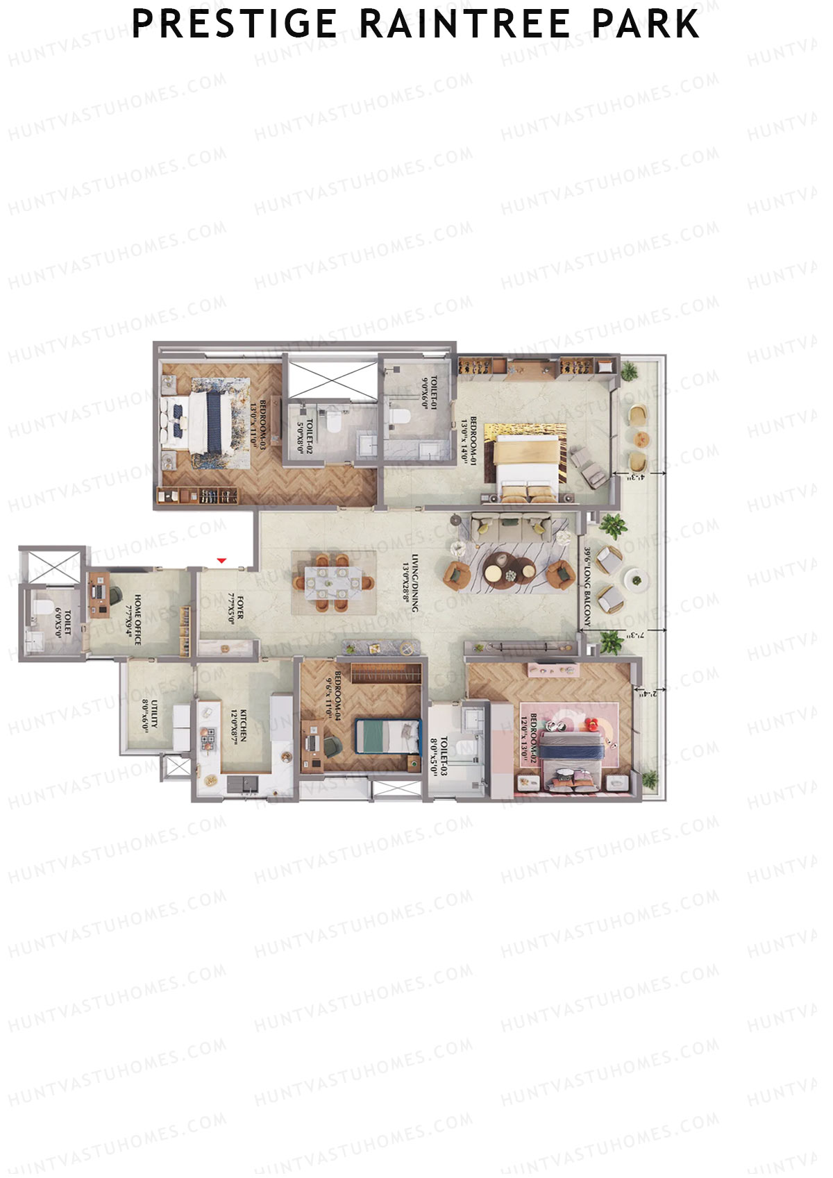 Prestige Raintree Park Tower 3 Unit 2 (Type VR) Floor Plan