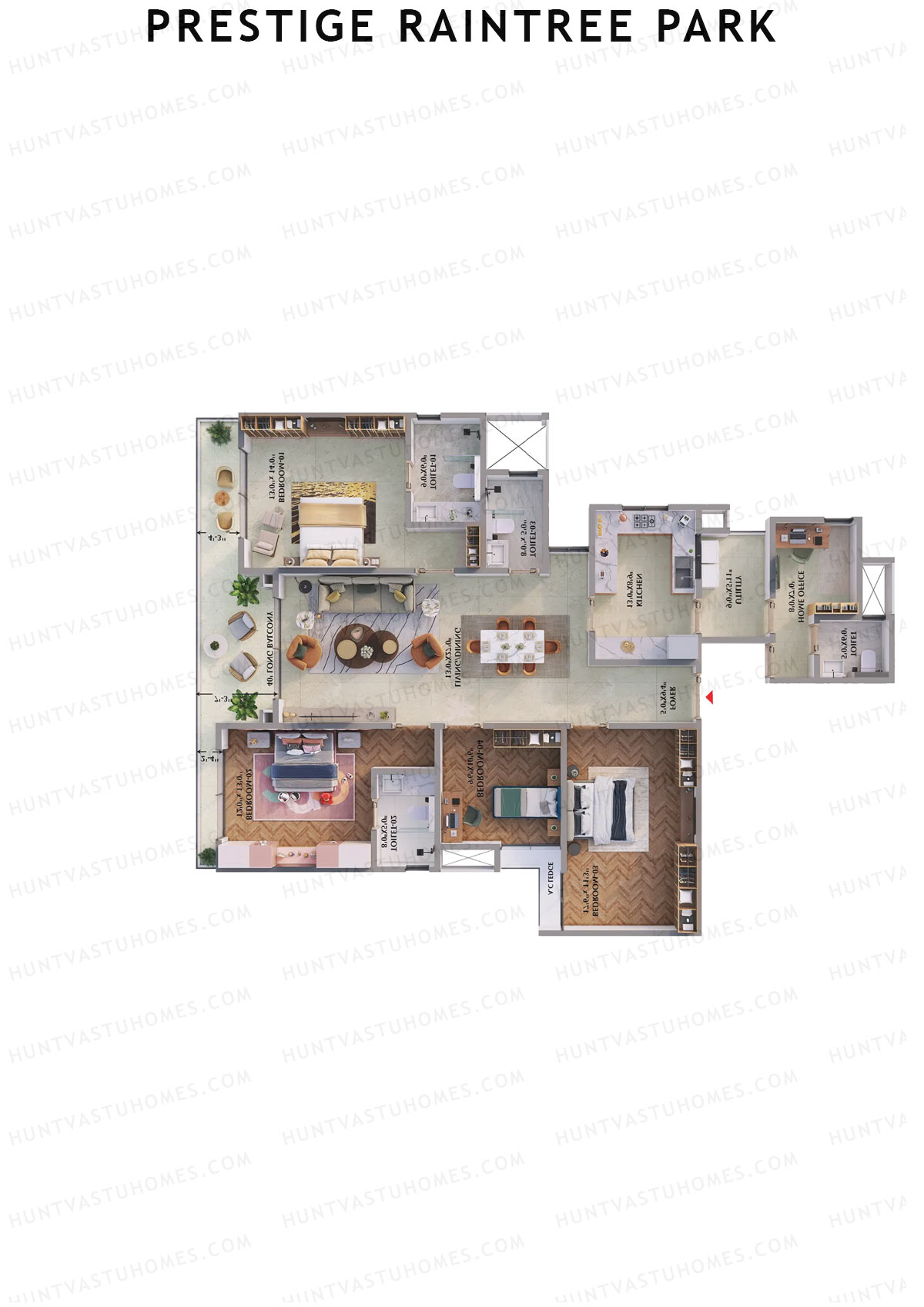 Prestige Raintree Park Tower 3 Unit 4 (Type M) Floor Plan