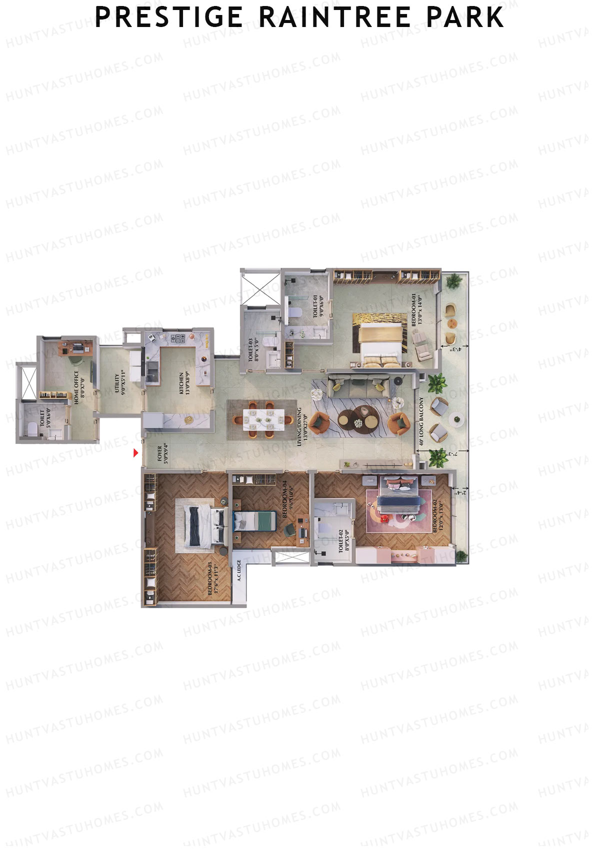 Prestige Raintree Park Tower 4 Unit 1 (Type M) Floor Plan