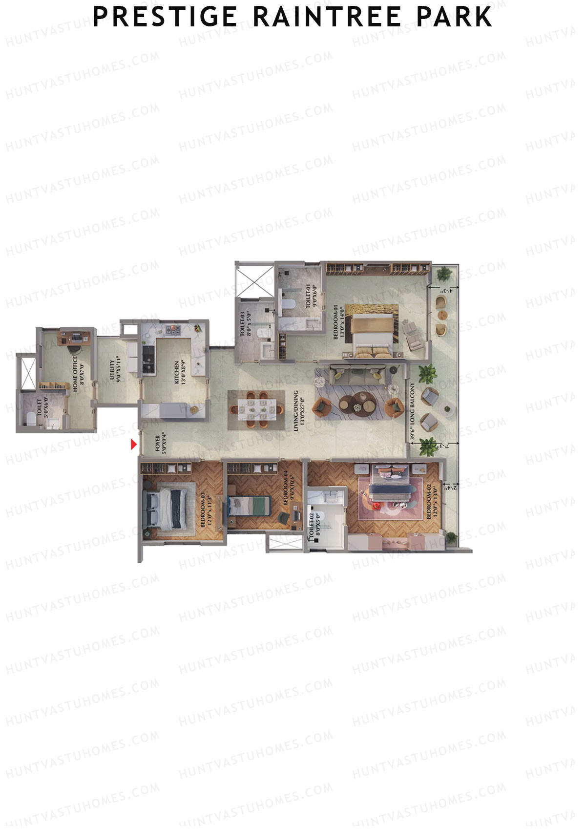 Prestige Raintree Park Tower 4 Unit 1 (Type MR) Floor Plan