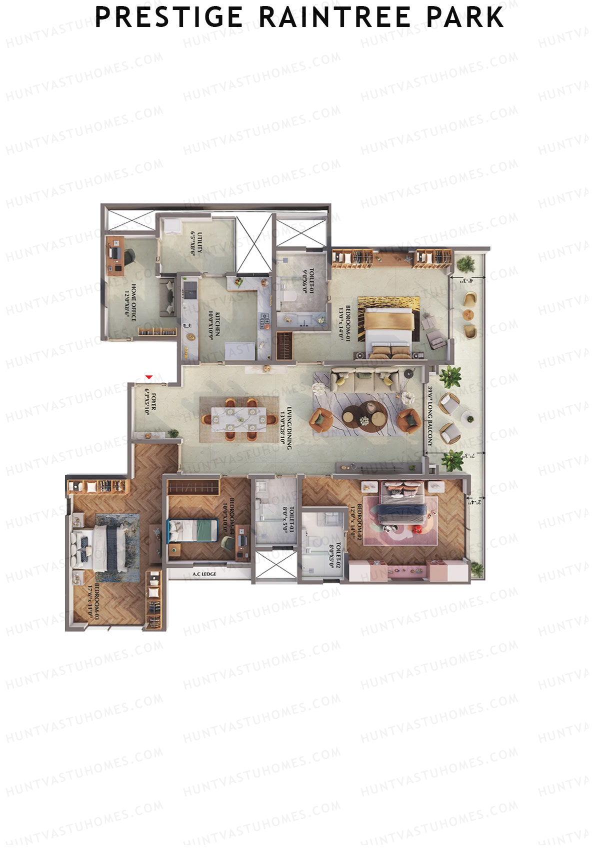 Prestige Raintree Park Tower 4 Unit 2 (Type N1R) Floor Plan