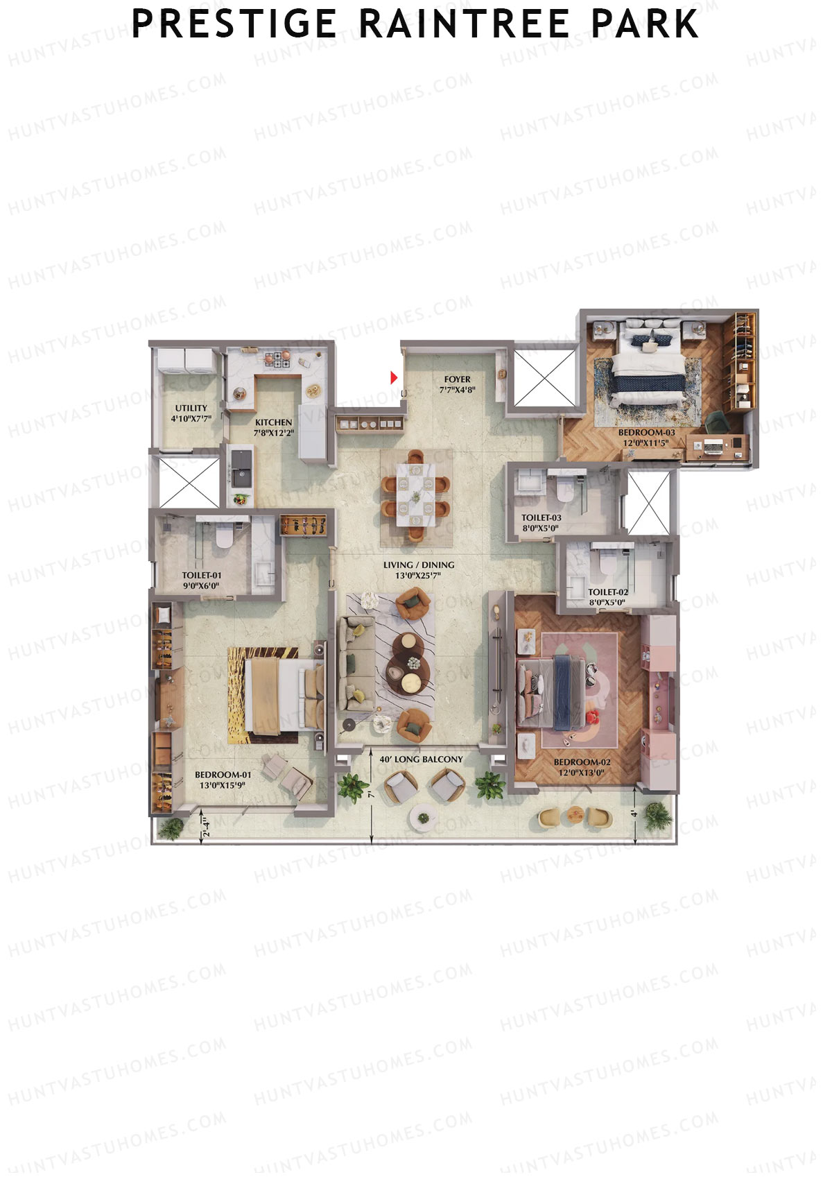 Prestige Raintree Park Tower 5 Unit 1 (Type C) Floor Plan