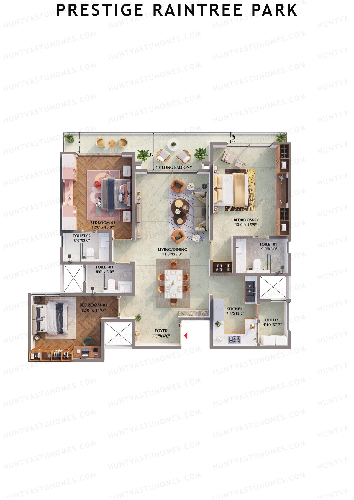 Prestige Raintree Park Tower 5 Unit 3 (Type A) Floor Plan