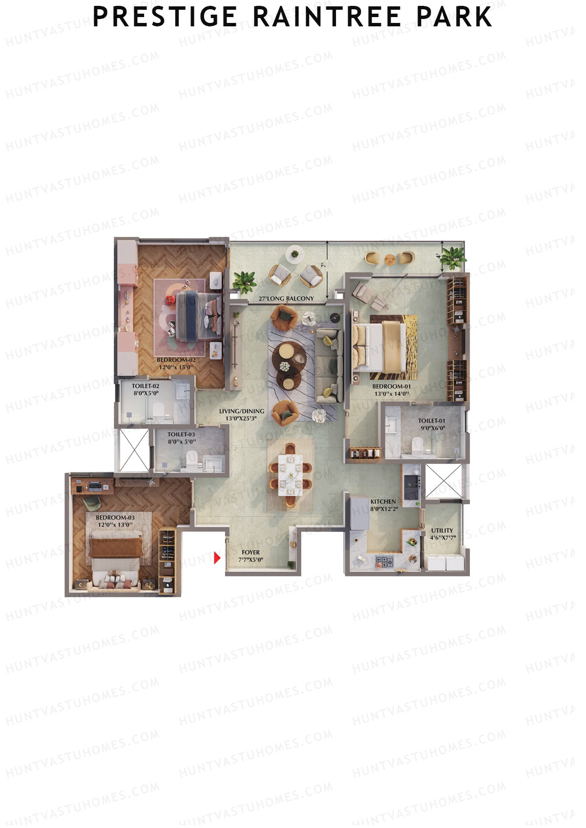 Prestige Raintree Park Tower 5 Unit 4 (Type D) Floor Plan