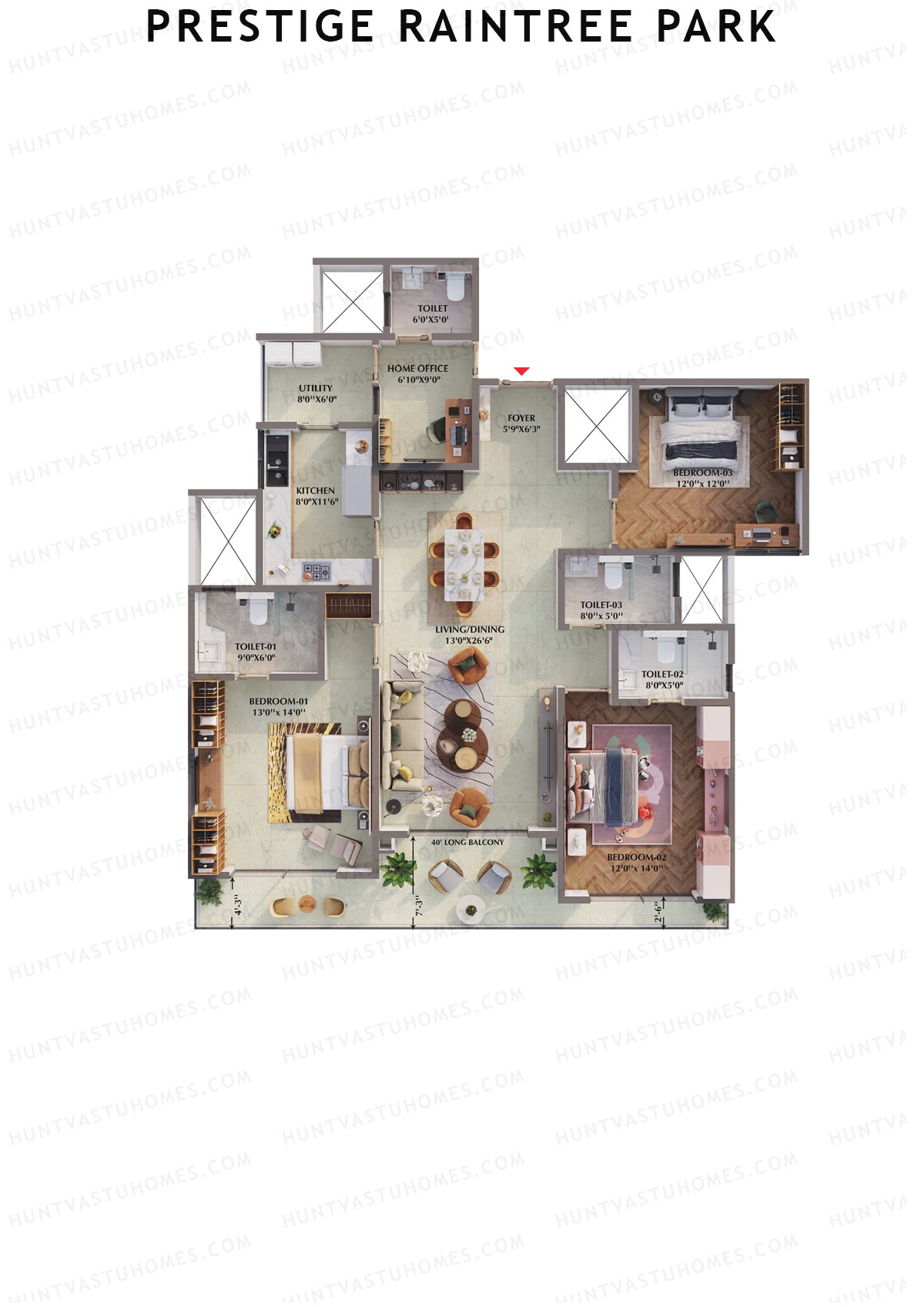 Prestige Raintree Park Tower 6 Unit 2 (Type F) Floor Plan