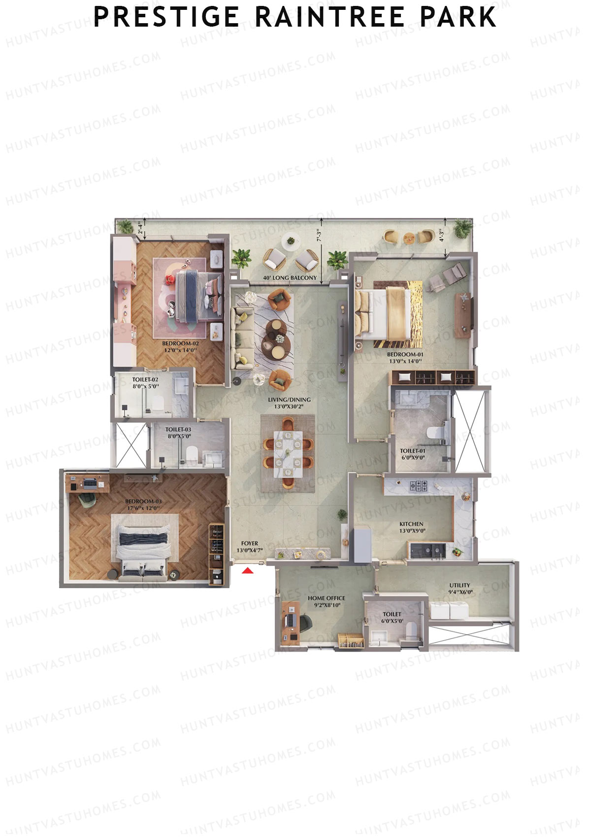 Prestige Raintree Park Tower 6 Unit 4 (Type J) Floor Plan