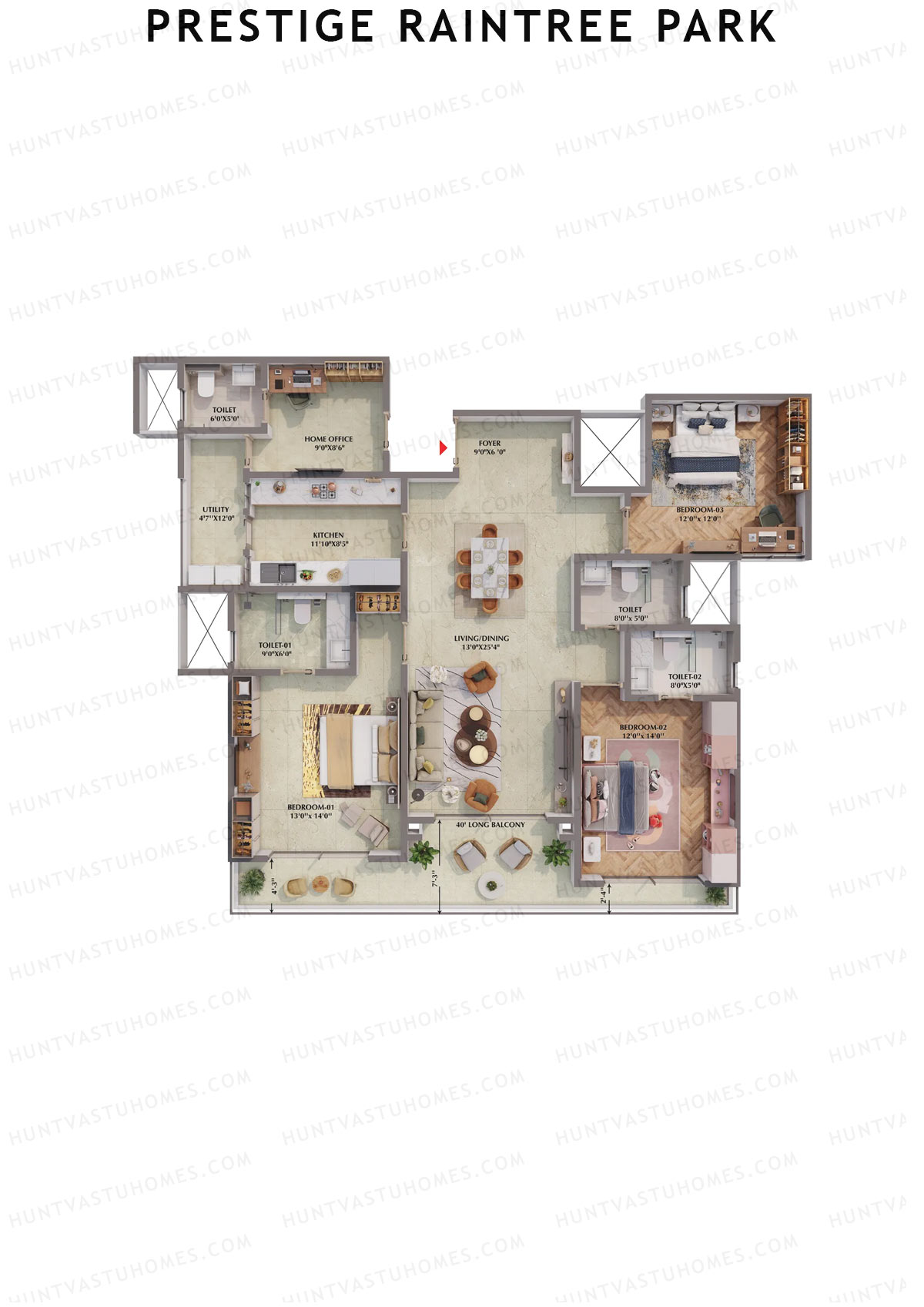 Prestige Raintree Park Tower 7 Unit 01 (Type H) Floor Plan