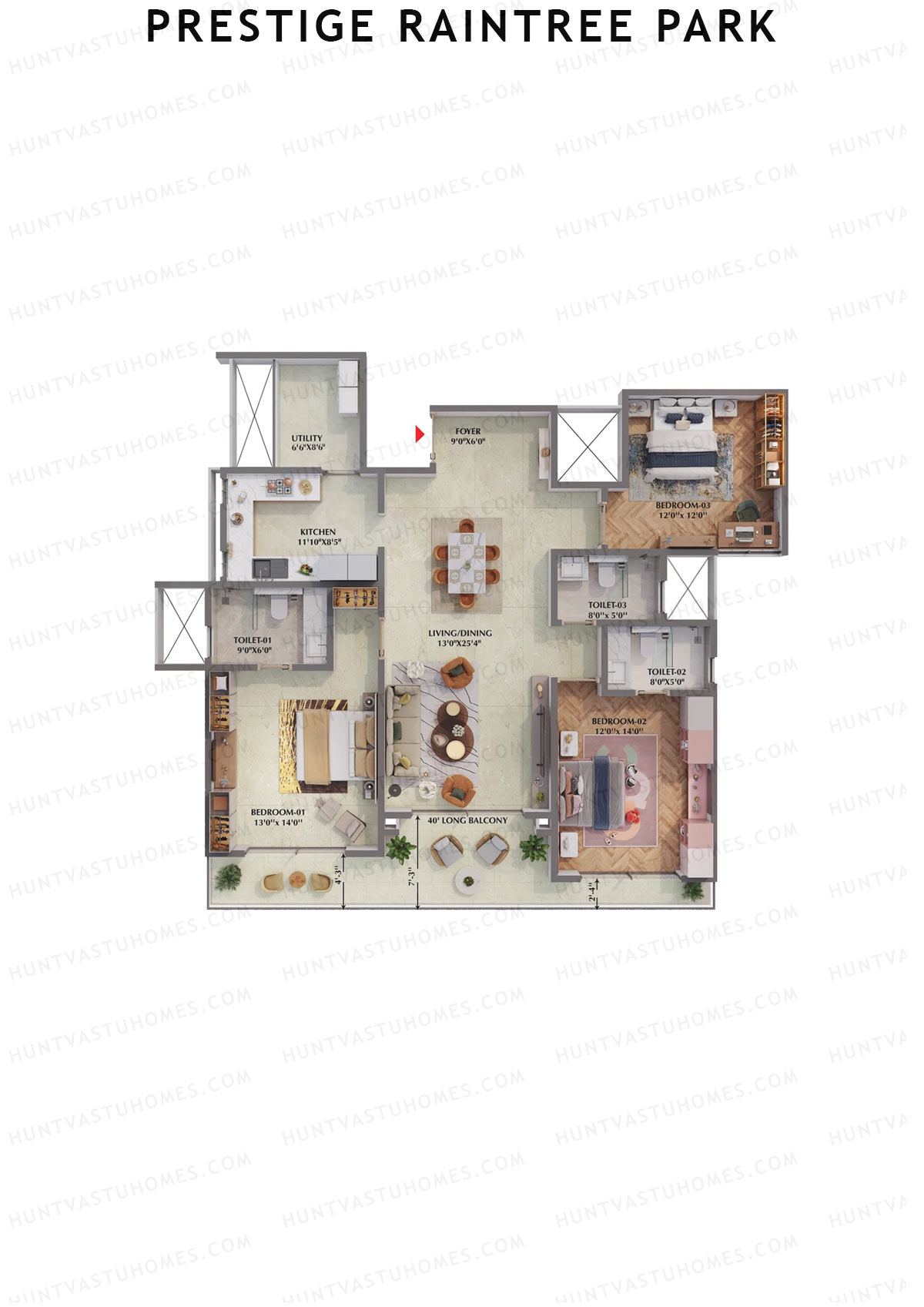 Prestige Raintree Park Tower 7 Unit 1 (Type HR) Floor Plan