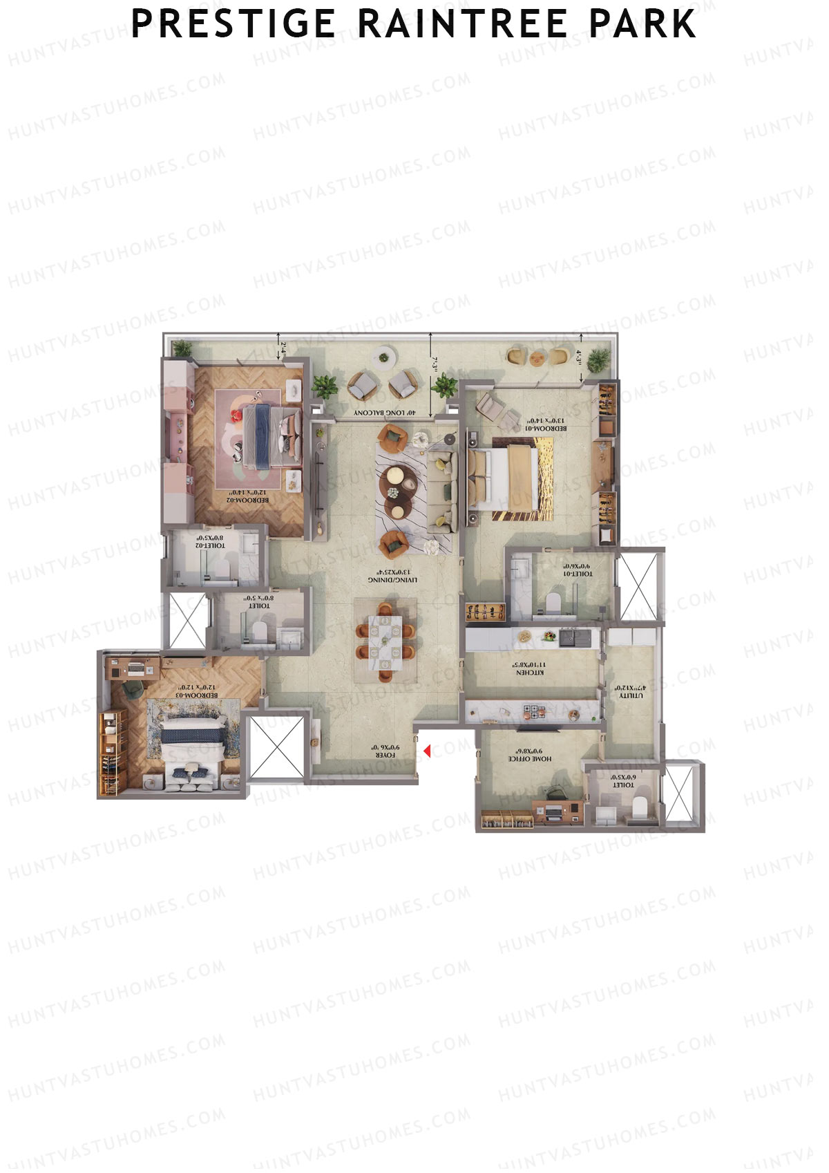 Prestige Raintree Park Tower 7 Unit 3 (Type H) Floor Plan
