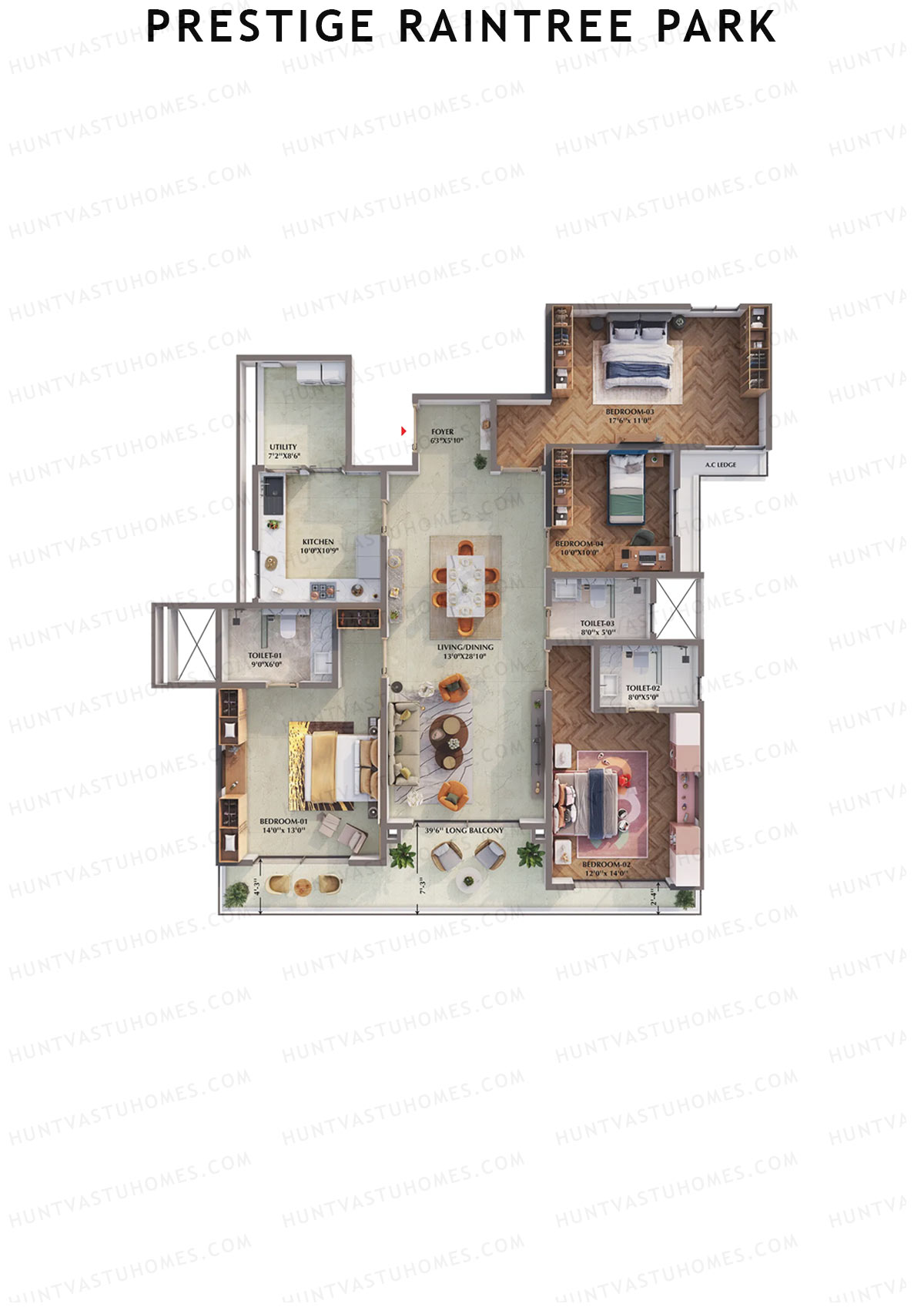 Prestige Raintree Park Tower 8 Unit 1 (Type NR) Floor Plan