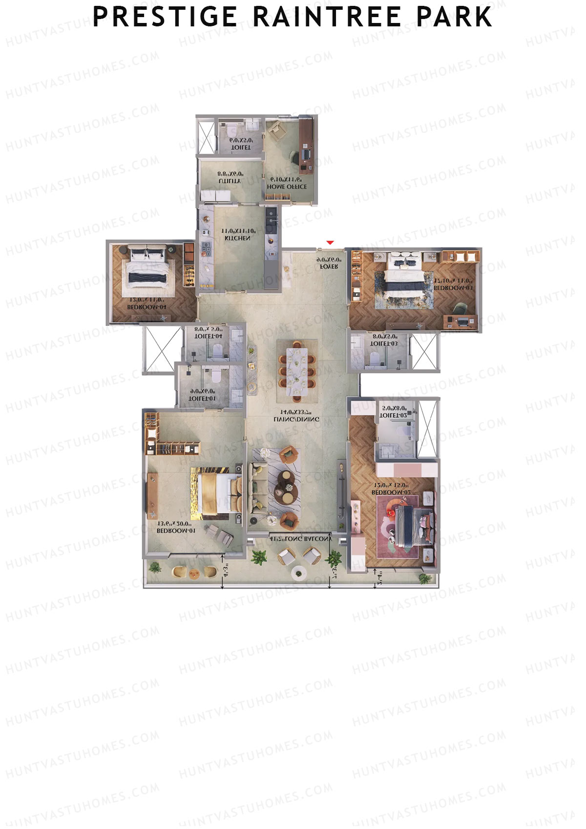 Prestige Raintree Park Tower 8 Unit 2 (Type R) Floor Plan