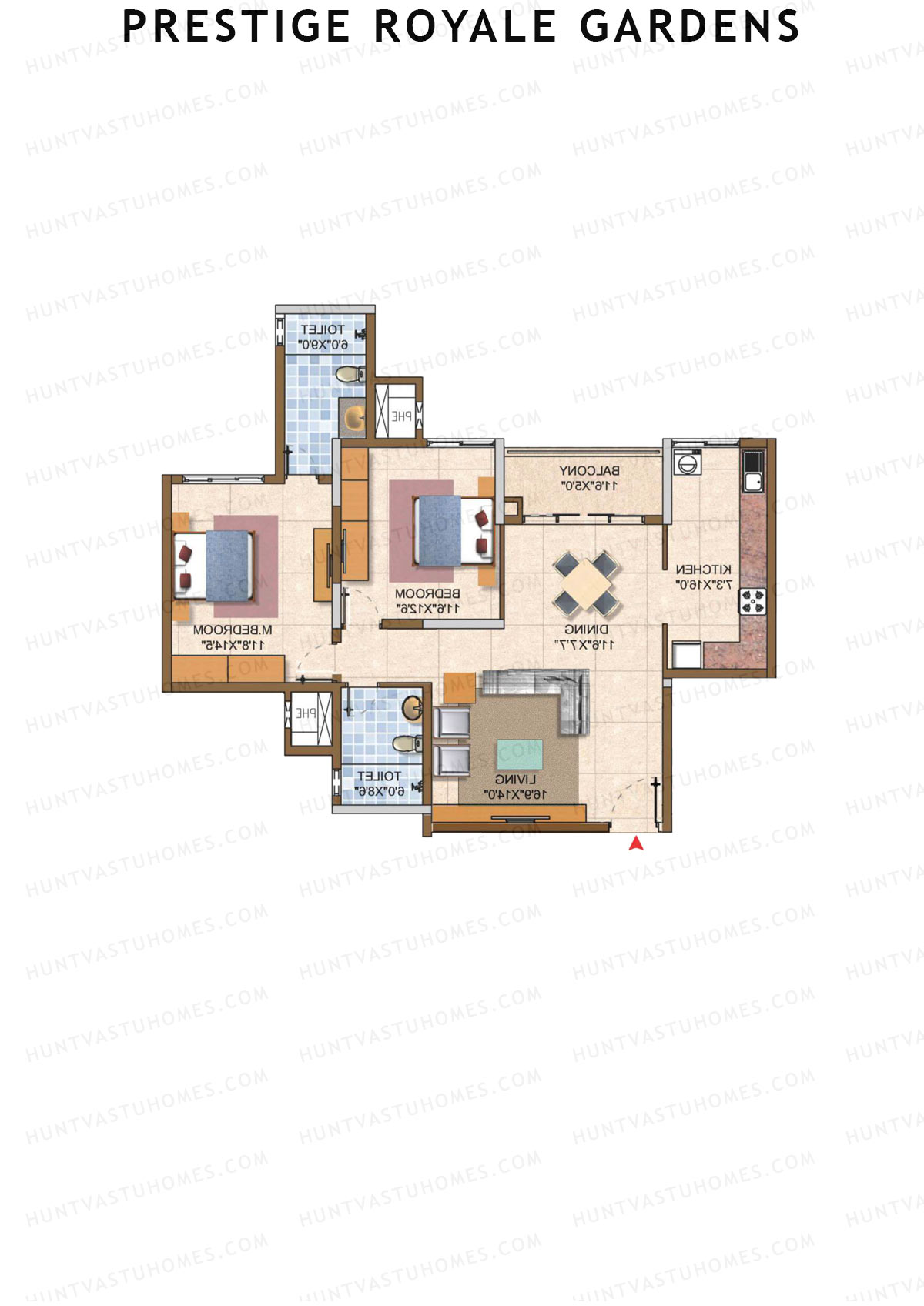 Prestige Royale Gardens Tower 10 Unit 1 (Type F) Floor Plan
