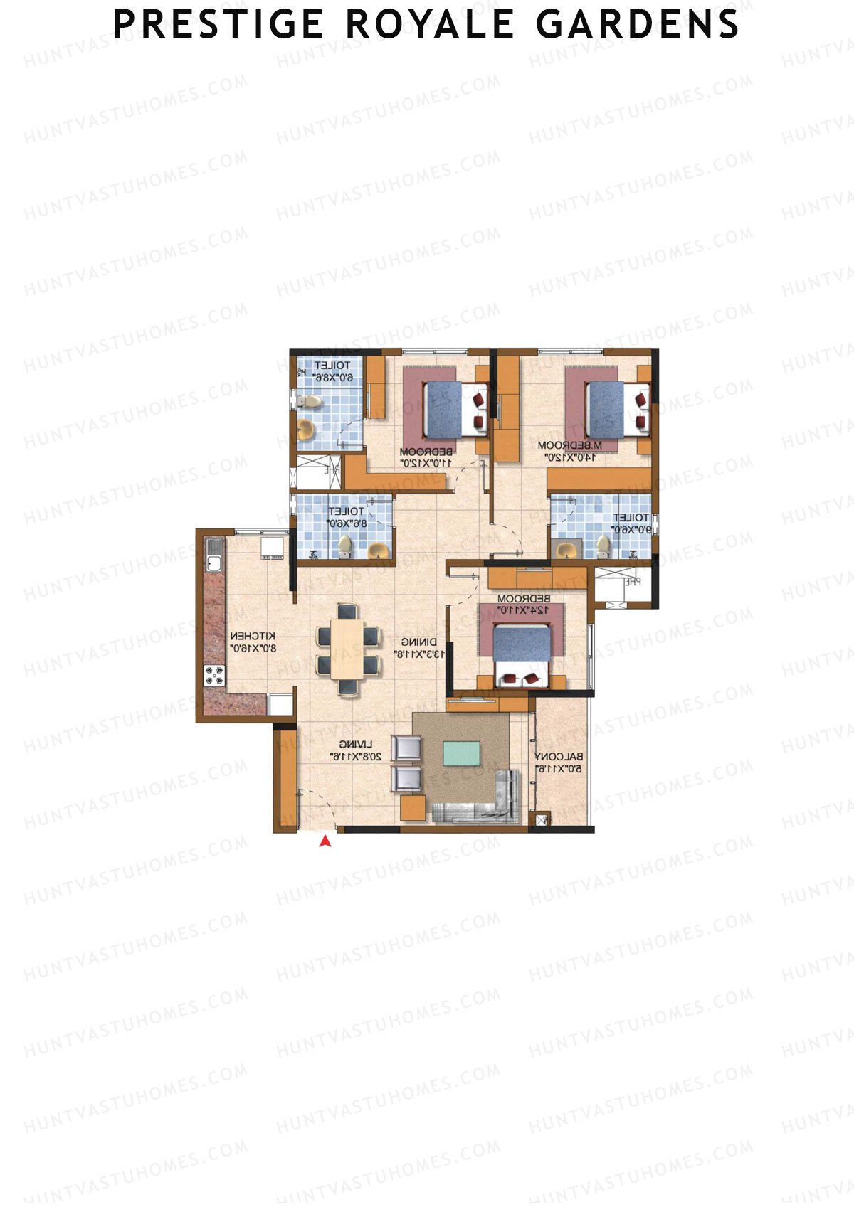 Prestige Royale Gardens Tower 10 Unit 2 (Type K) Floor Plan