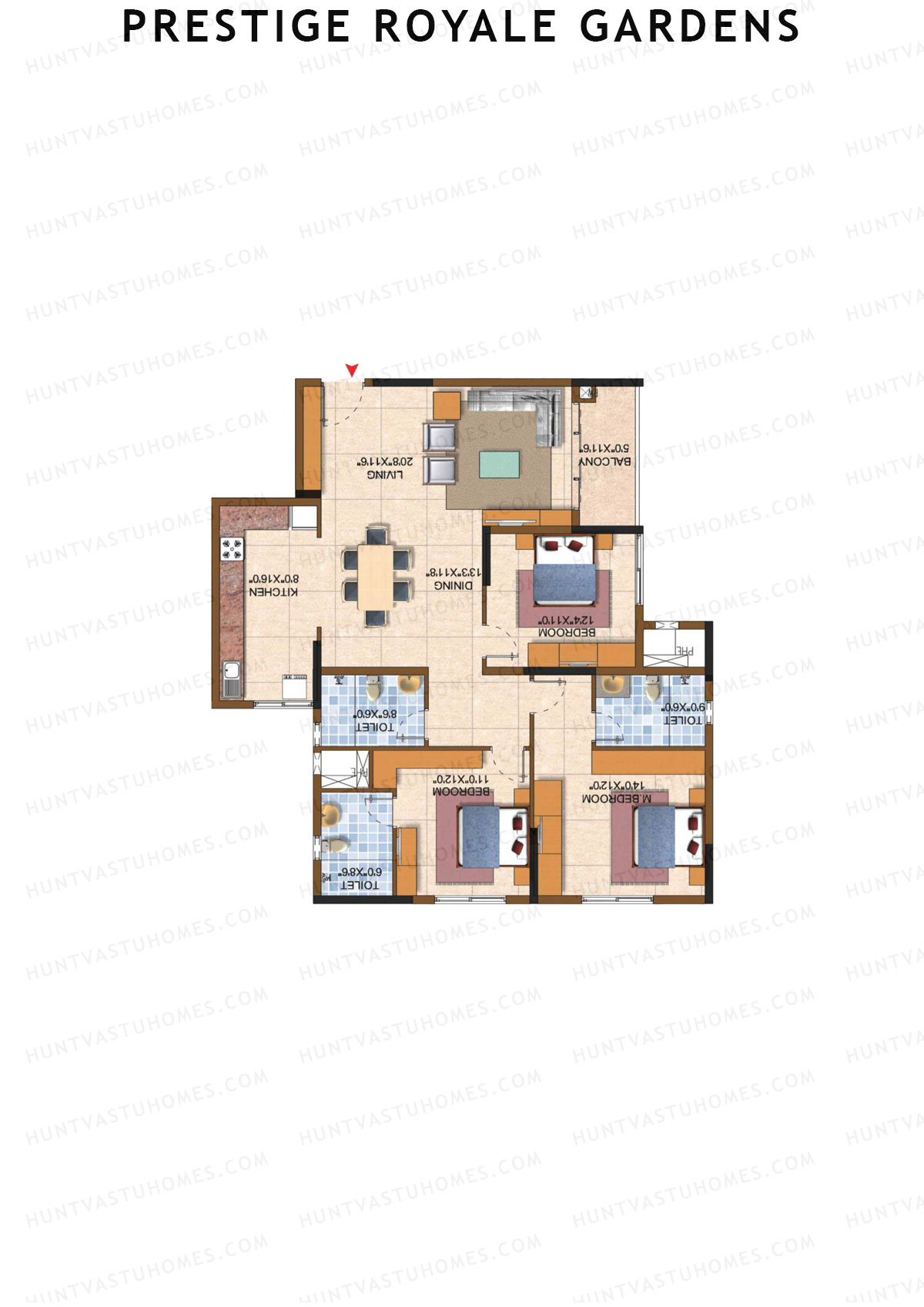 Prestige Royale Gardens Tower 10 Unit 3 (Type K) Floor Plan