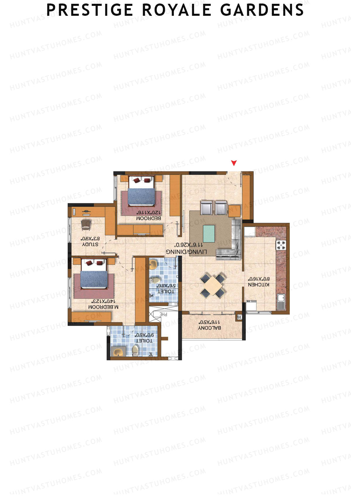 Prestige Royale Gardens Tower 10 Unit 6 (Type J) Floor Plan