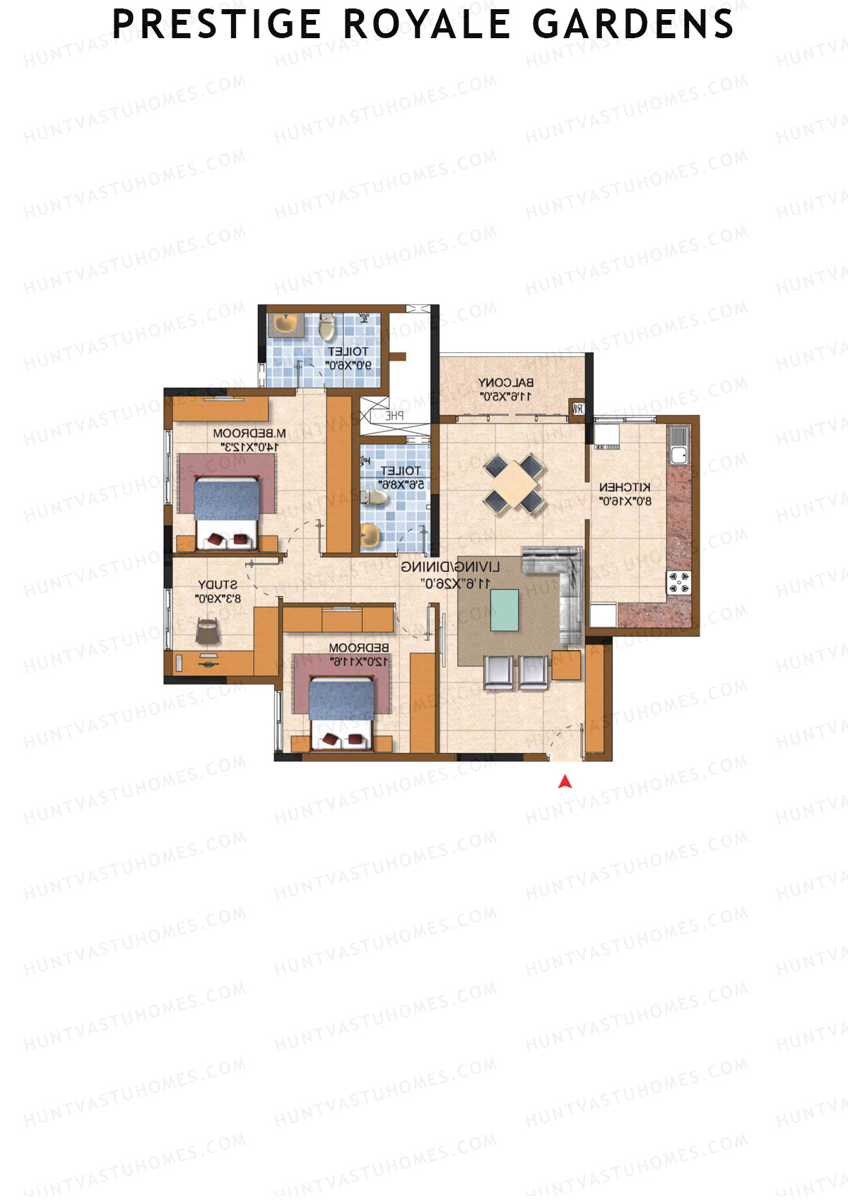 Prestige Royale Gardens Tower 10 Unit 7 (Type J) Floor Plan