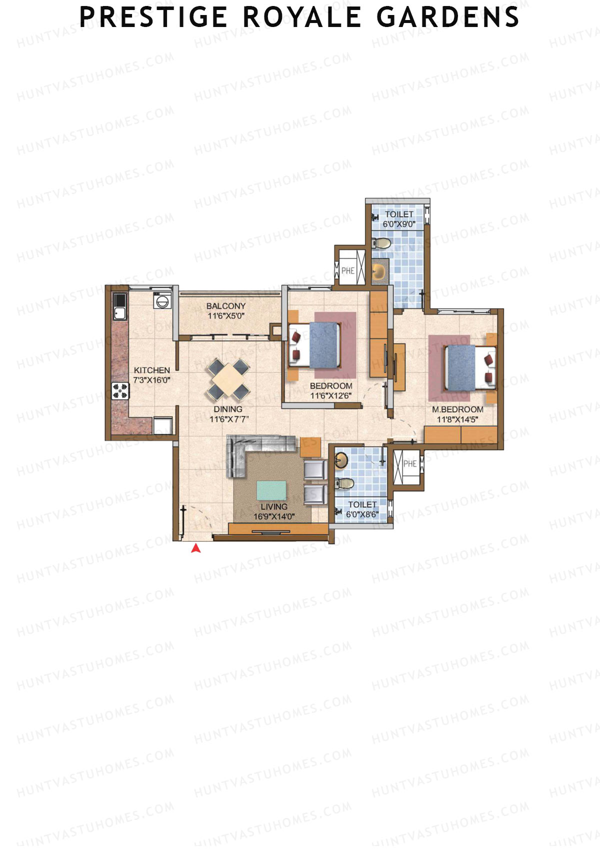 Prestige Royale Gardens Tower 10 Unit 8 (Type F) Floor Plan