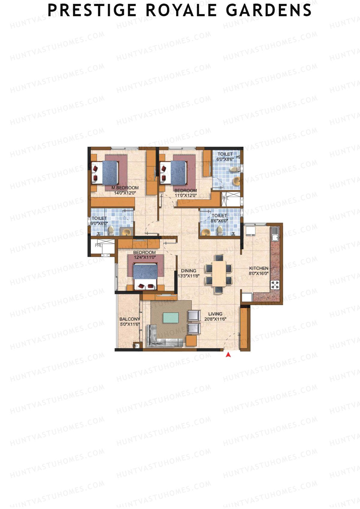 Prestige Royale Gardens Tower 14 Unit 2 (Type K) Floor Plan