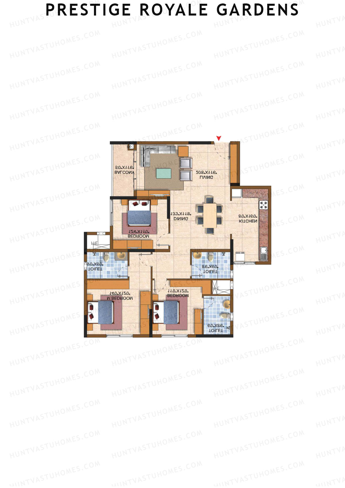 Prestige Royale Gardens Tower 14 Unit 3 (Type K) Floor Plan