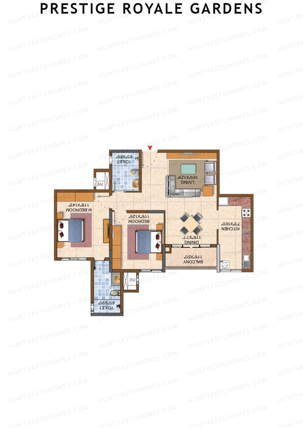 Prestige Royale Gardens Tower 14 Unit 5 (Type D) Floor Plan