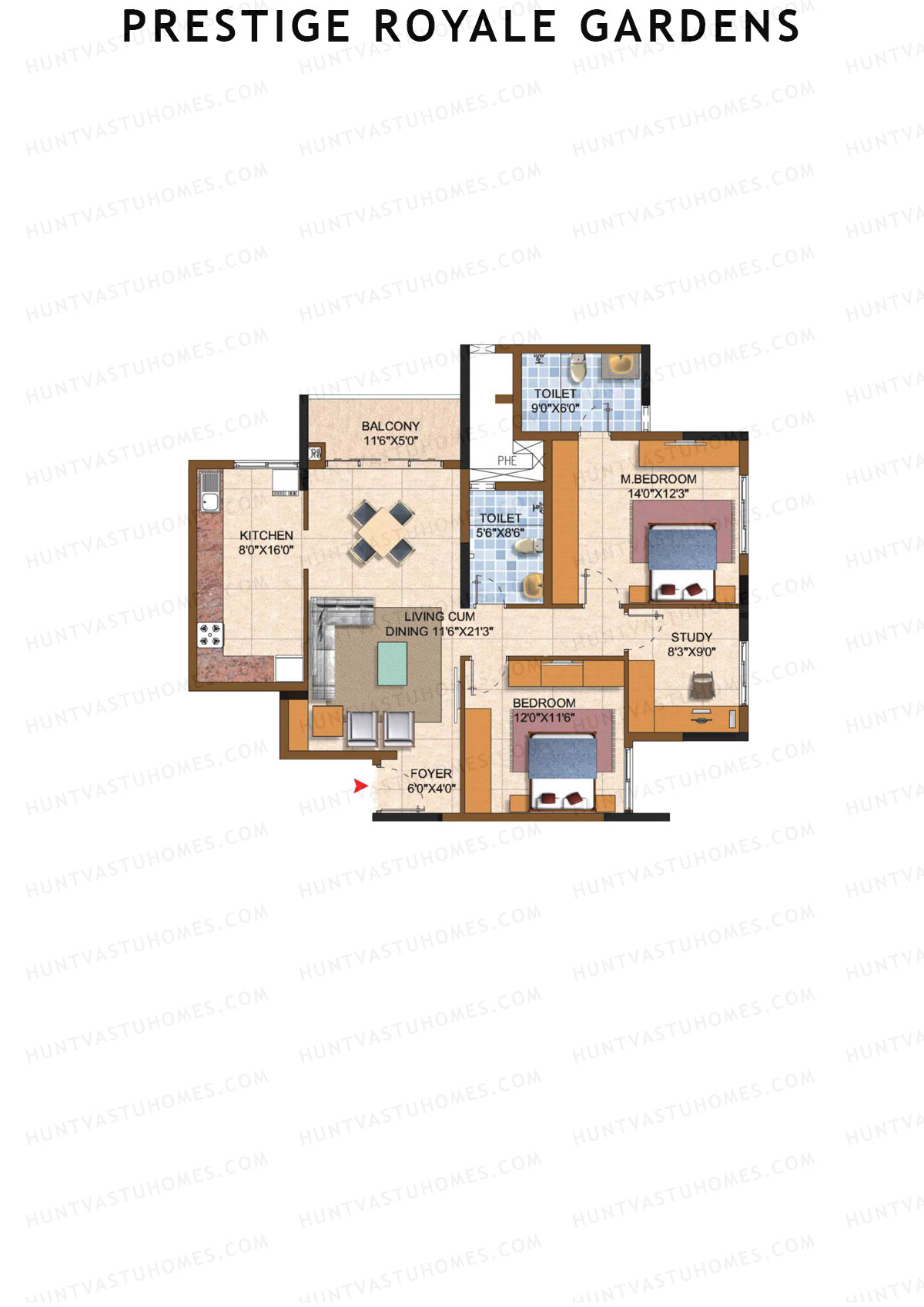Prestige Royale Gardens Tower 14 Unit 7 (Type H) Floor Plan