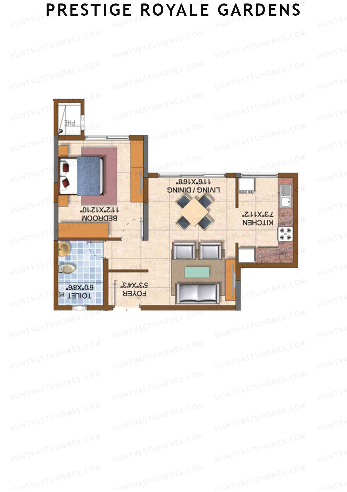Prestige Royale Gardens Tower 14 Unit 8 (Type C) Floor Plan