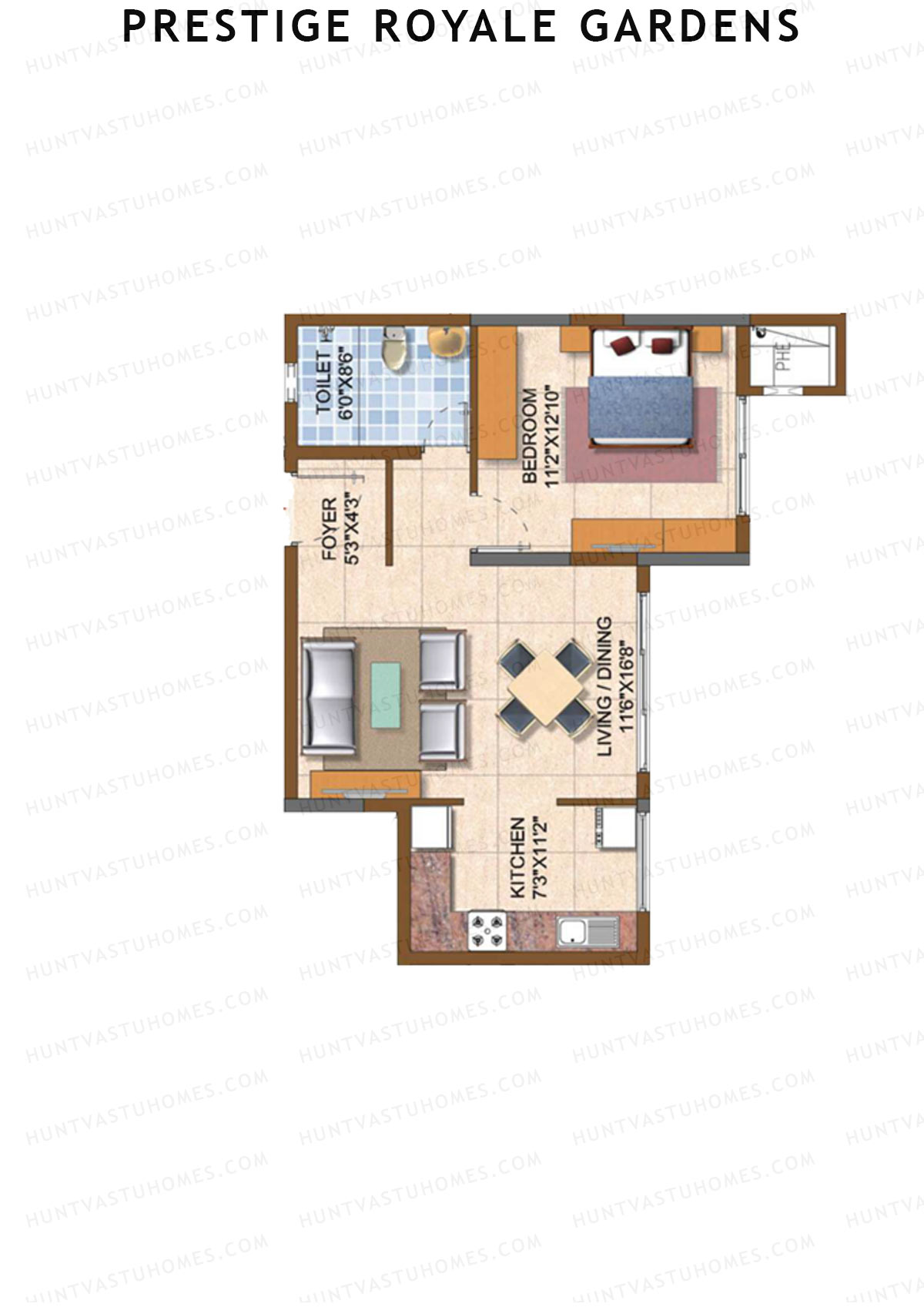 Prestige Royale Gardens Tower 1 Unit 1 (Type C) Floor Plan