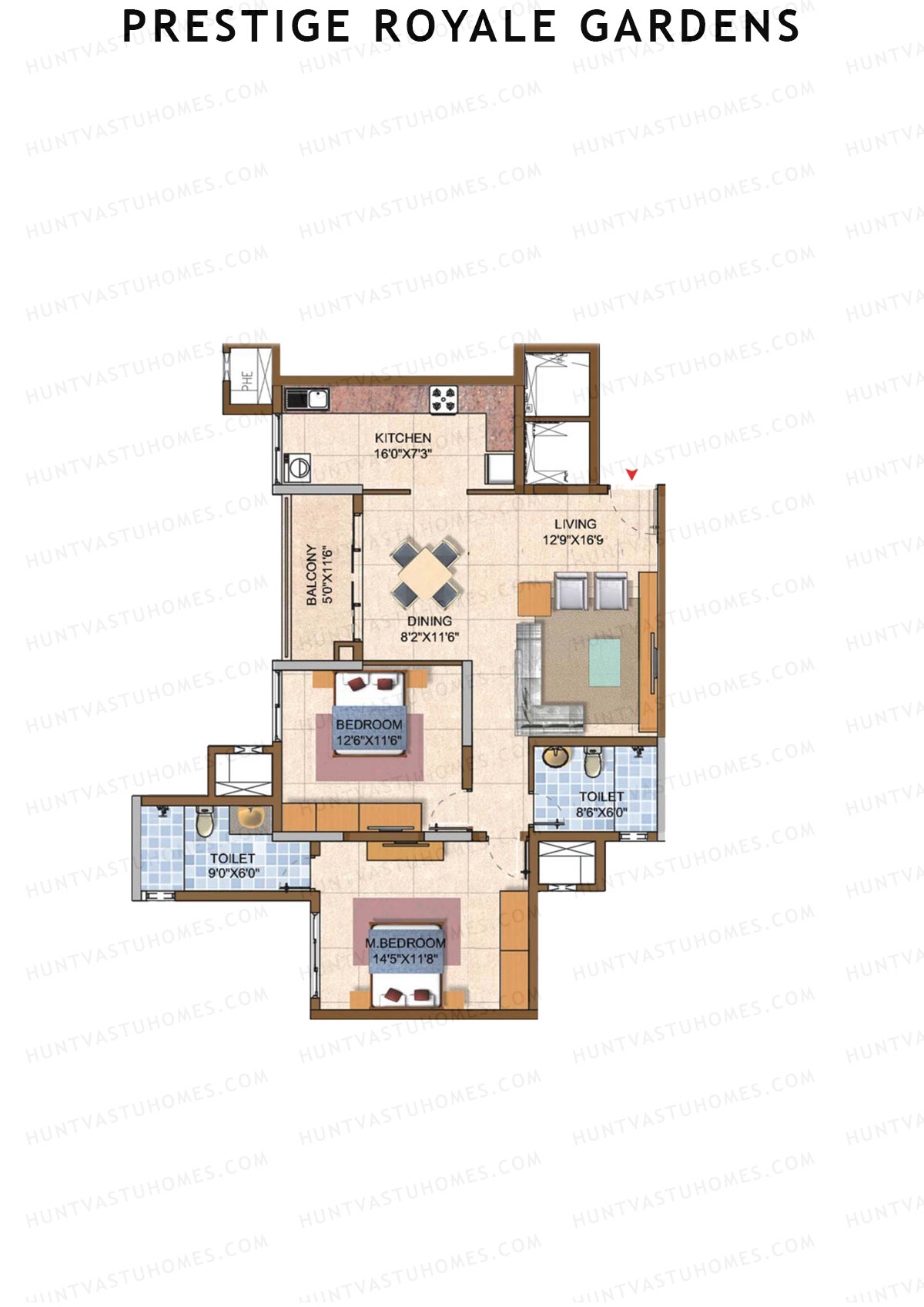 Prestige Royale Gardens Tower 1 Unit 5 (Type E) Floor Plan