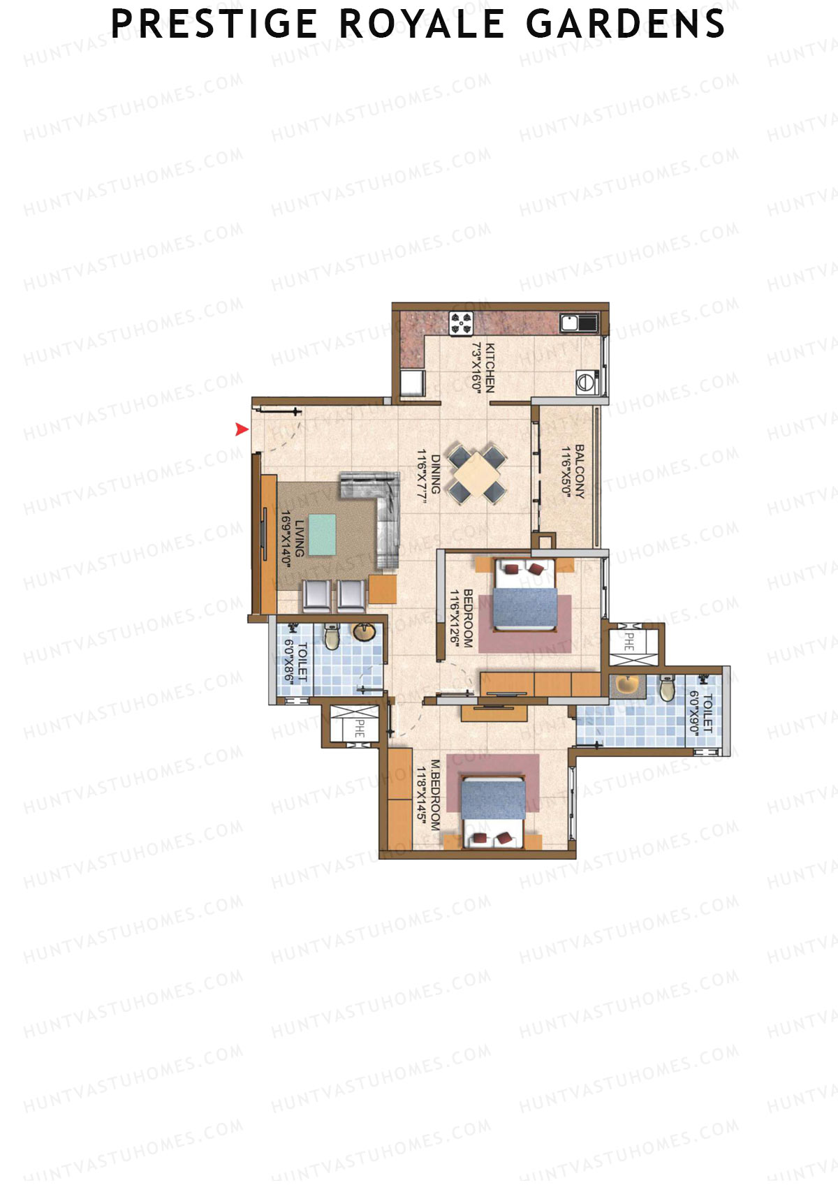 Prestige Royale Gardens Tower 1 Unit 8 (Type F) Floor Plan