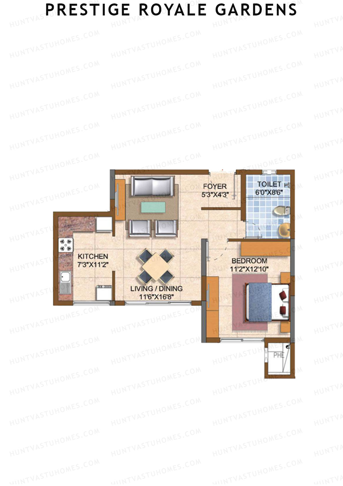 Prestige Royale Gardens Tower 2 Unit 1 (Type C) Floor Plan