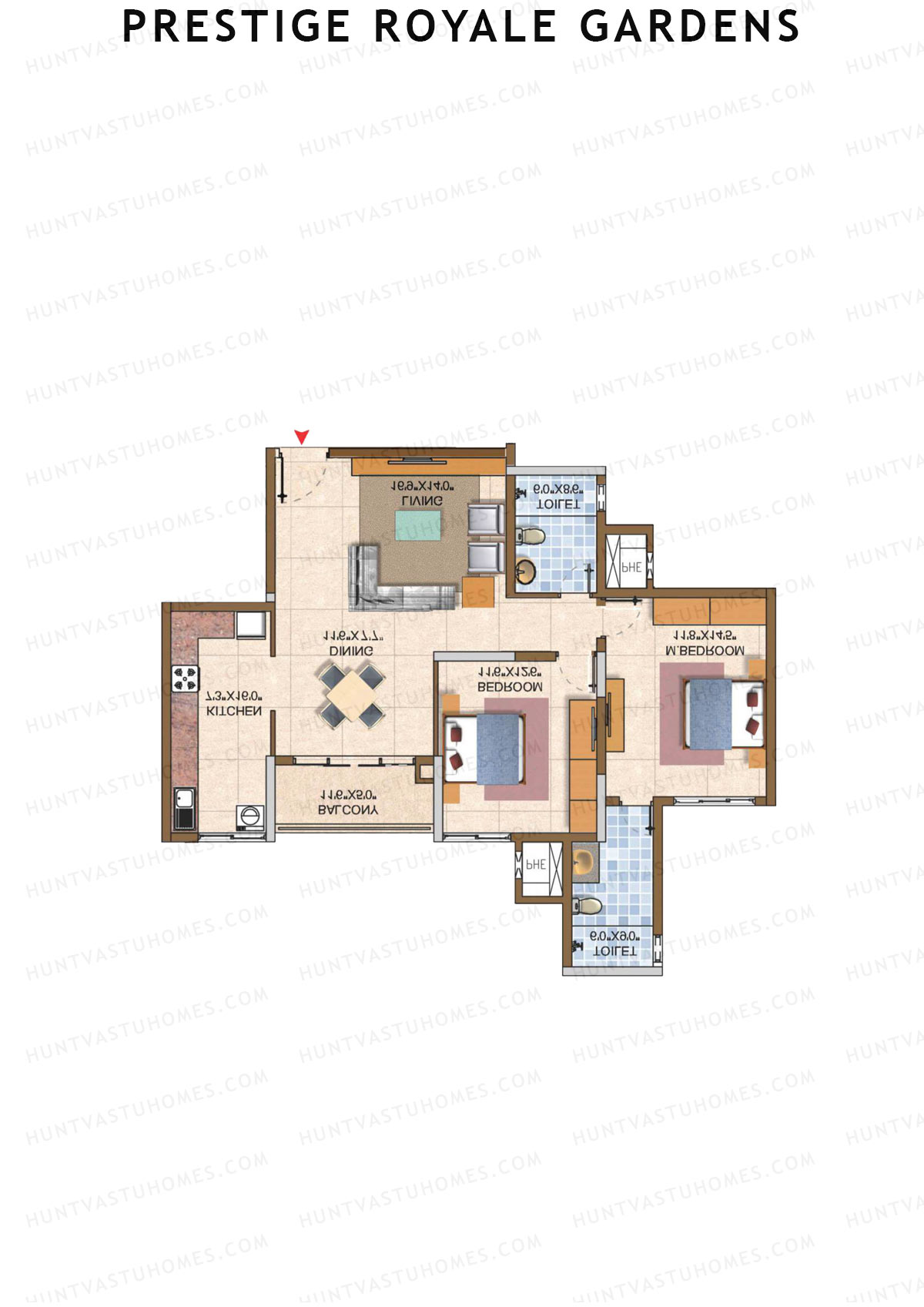 Prestige Royale Gardens Tower 2 Unit 1 (Type F) Floor Plan