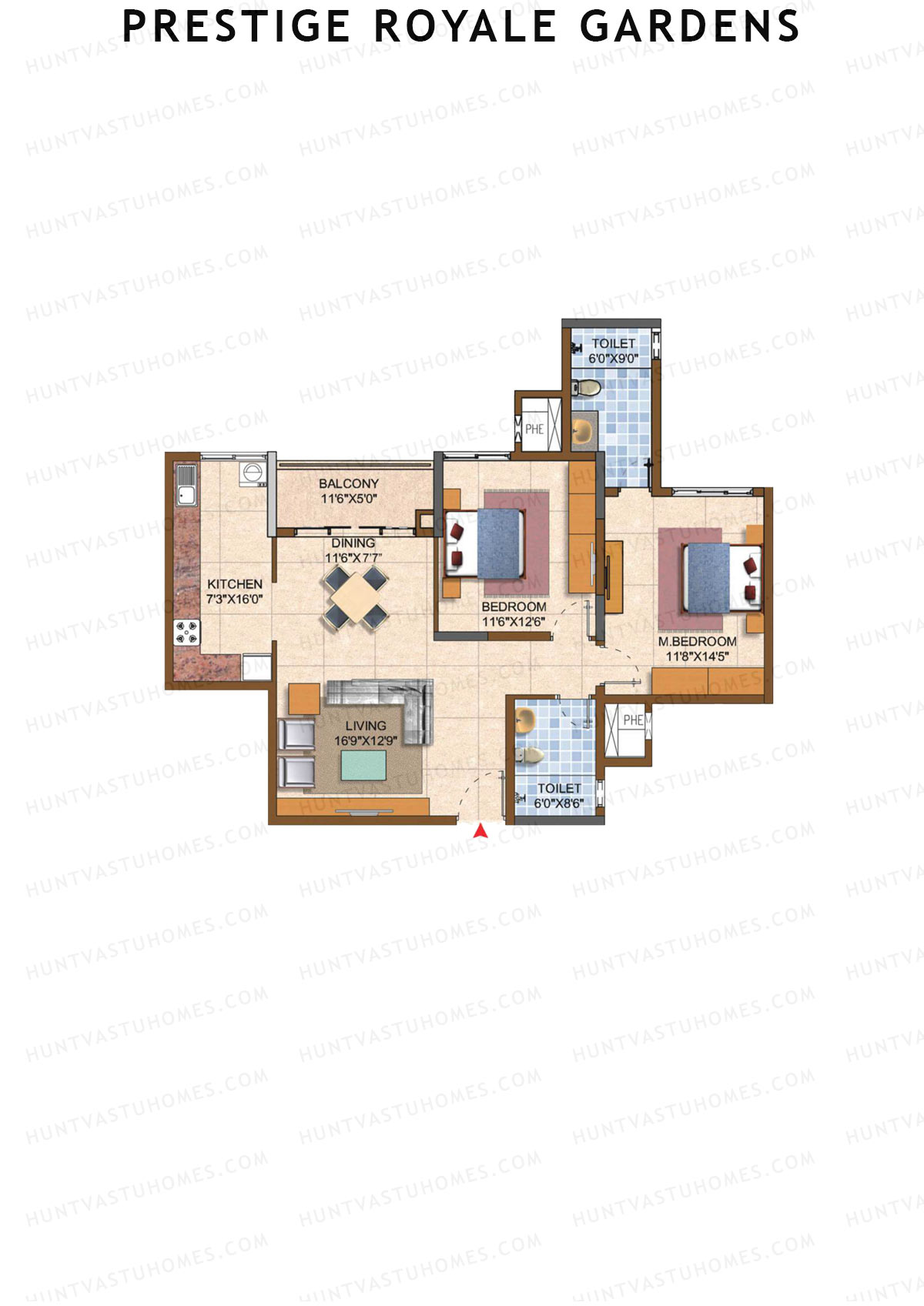 Prestige Royale Gardens Tower 2 Unit 4 (Type D) Floor Plan