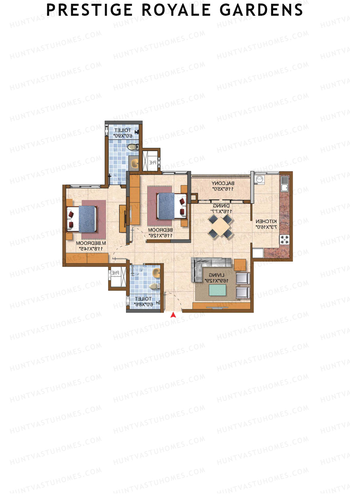 Prestige Royale Gardens Tower 2 Unit 5 (Type D) Floor Plan