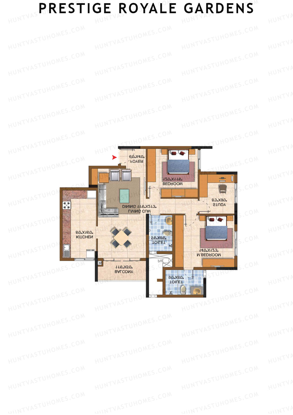 Prestige Royale Gardens Tower 2 Unit 7 (Type H) Floor Plan