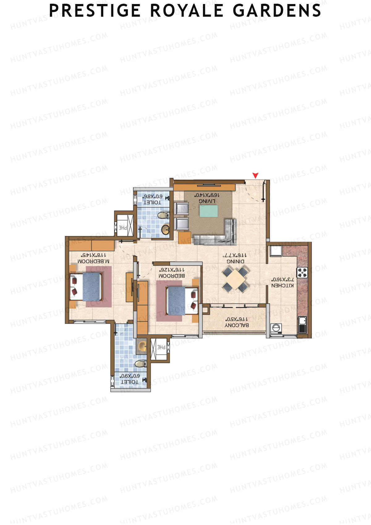 Prestige Royale Gardens Tower 2 Unit 8 (Type F) Floor Plan