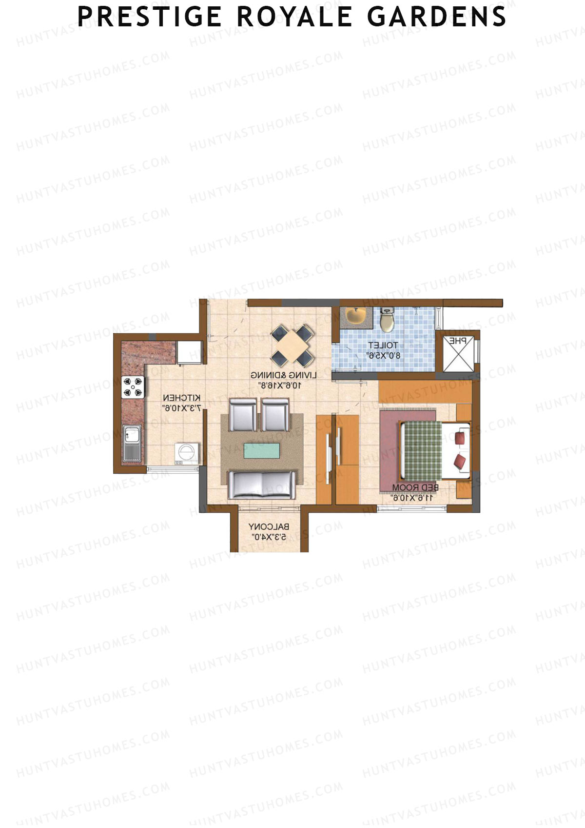 Prestige Royale Gardens Tower 3 Unit 1 (Type A) Floor Plan